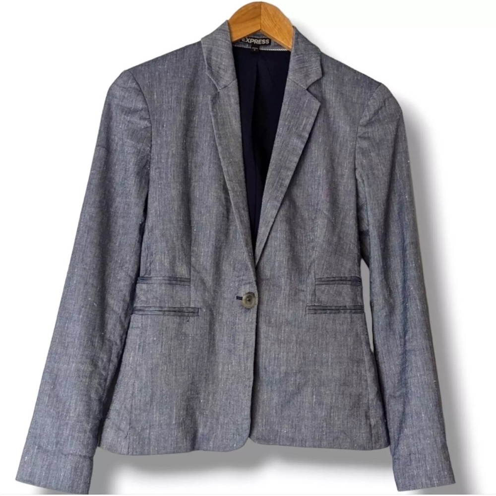 Express Blue Velvet Blazer Notched Lapel